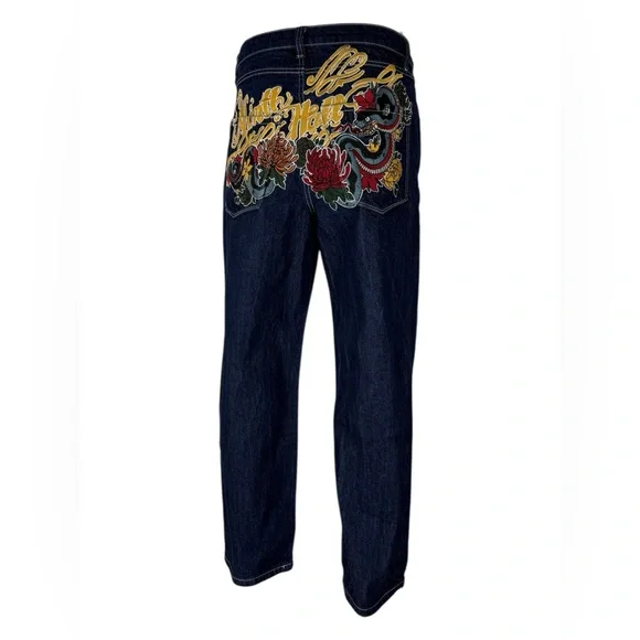 NINTH HALL AMBUSH Jeans Mens Size 32 Dragon Embroidered Baggy Wide VTG Y2K Blue